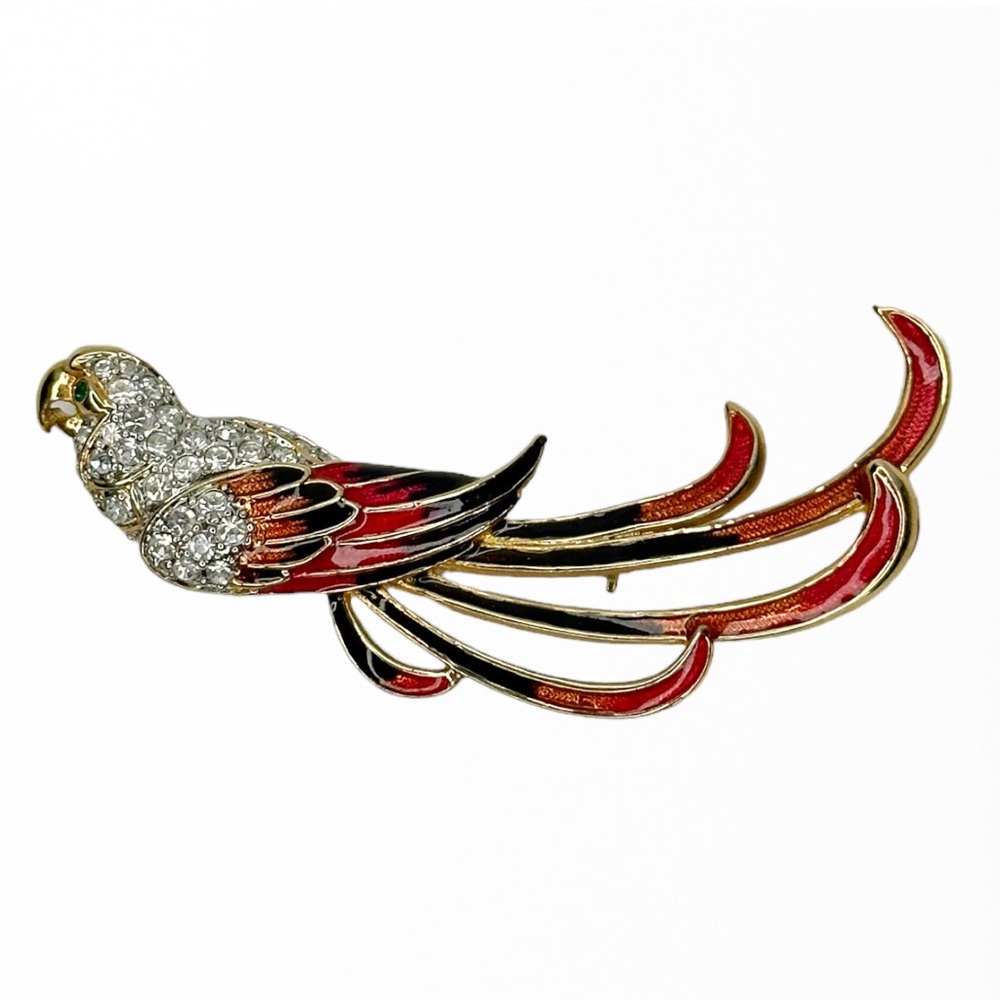Parrot Bird Rhinestone Crystal Colorful Brooch Pin Gold Tone - Picture 6 of 8